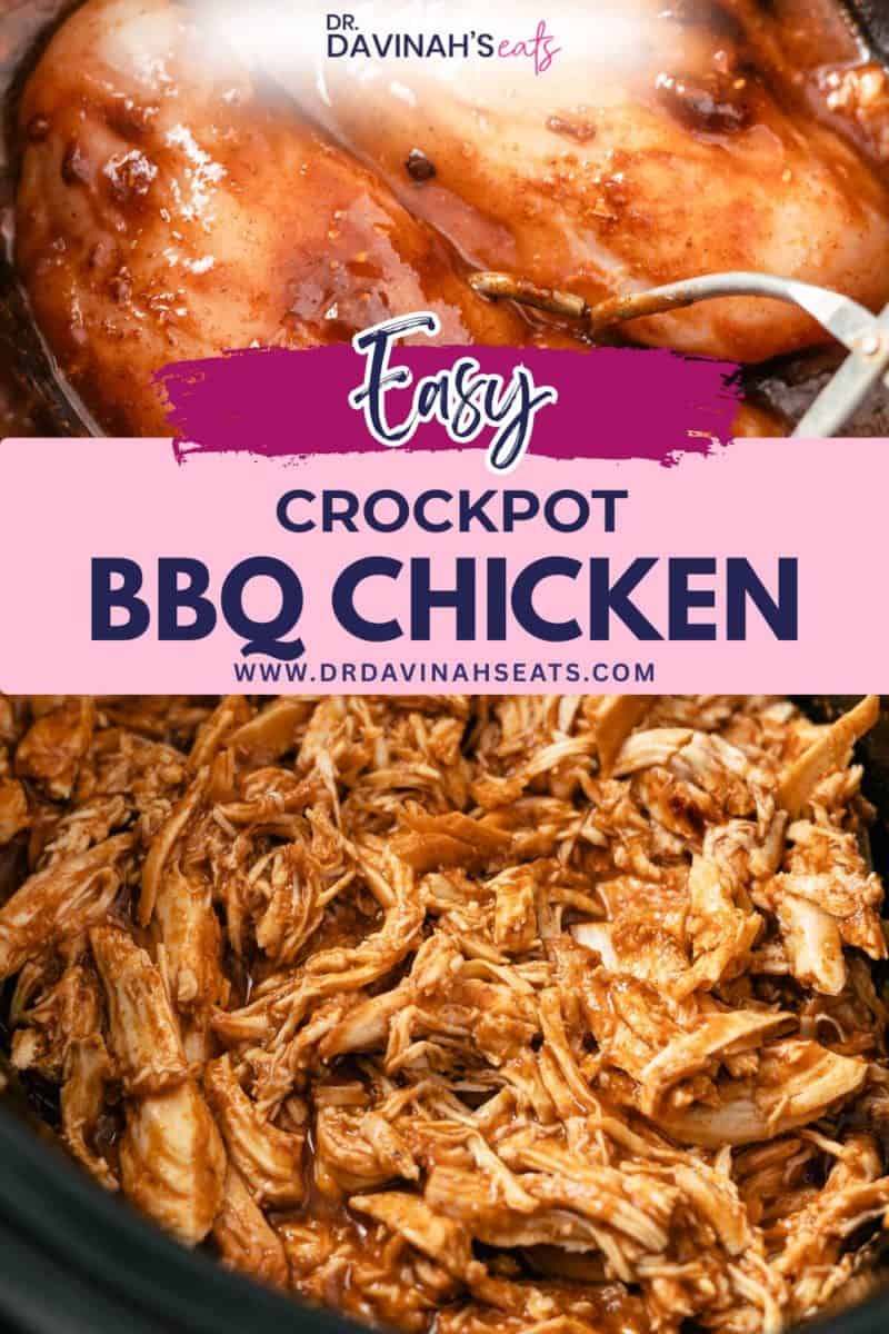 juicy crockpot BBQ chicken before and after