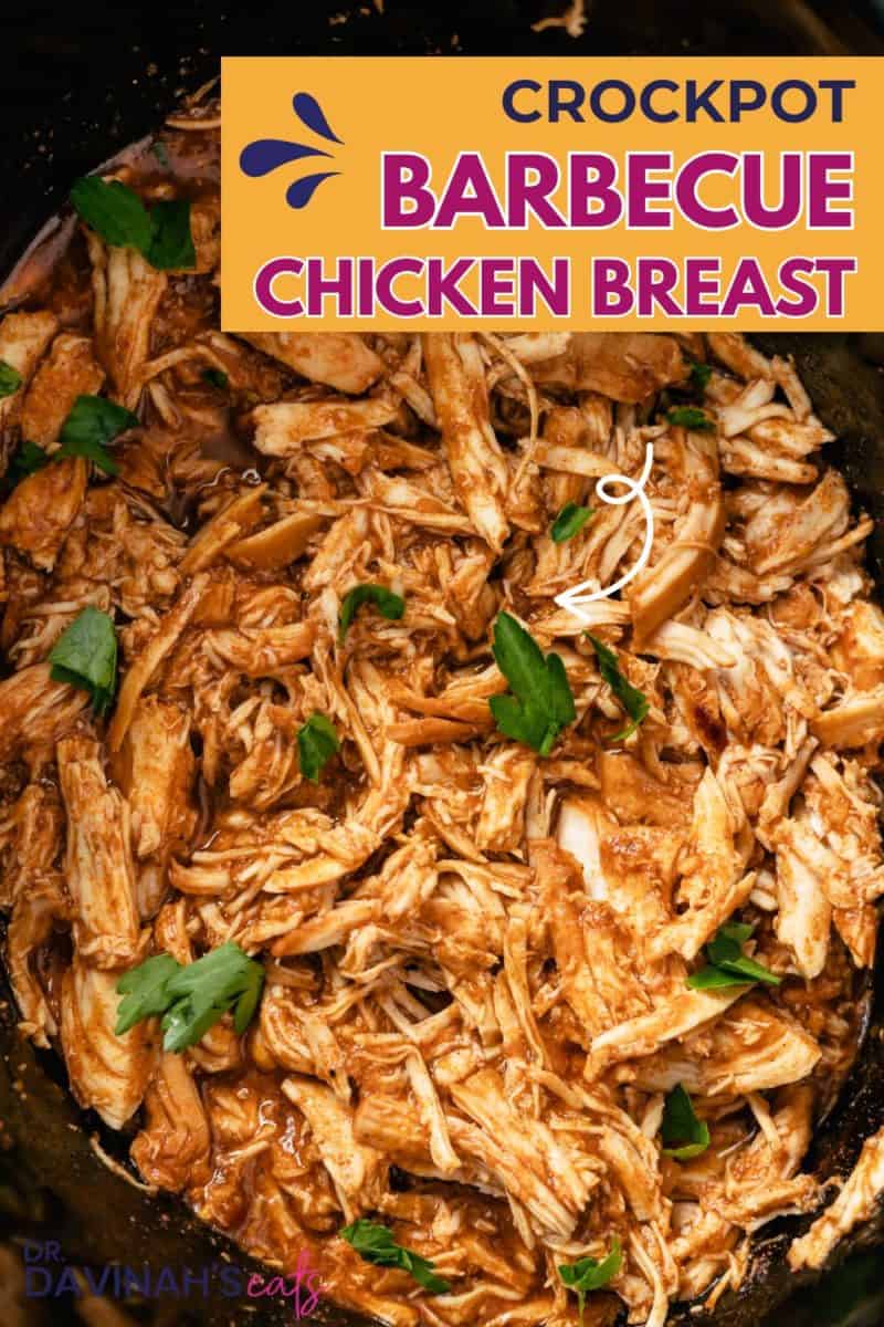 crockpot BBQ chicken garnished with fresh parsley
