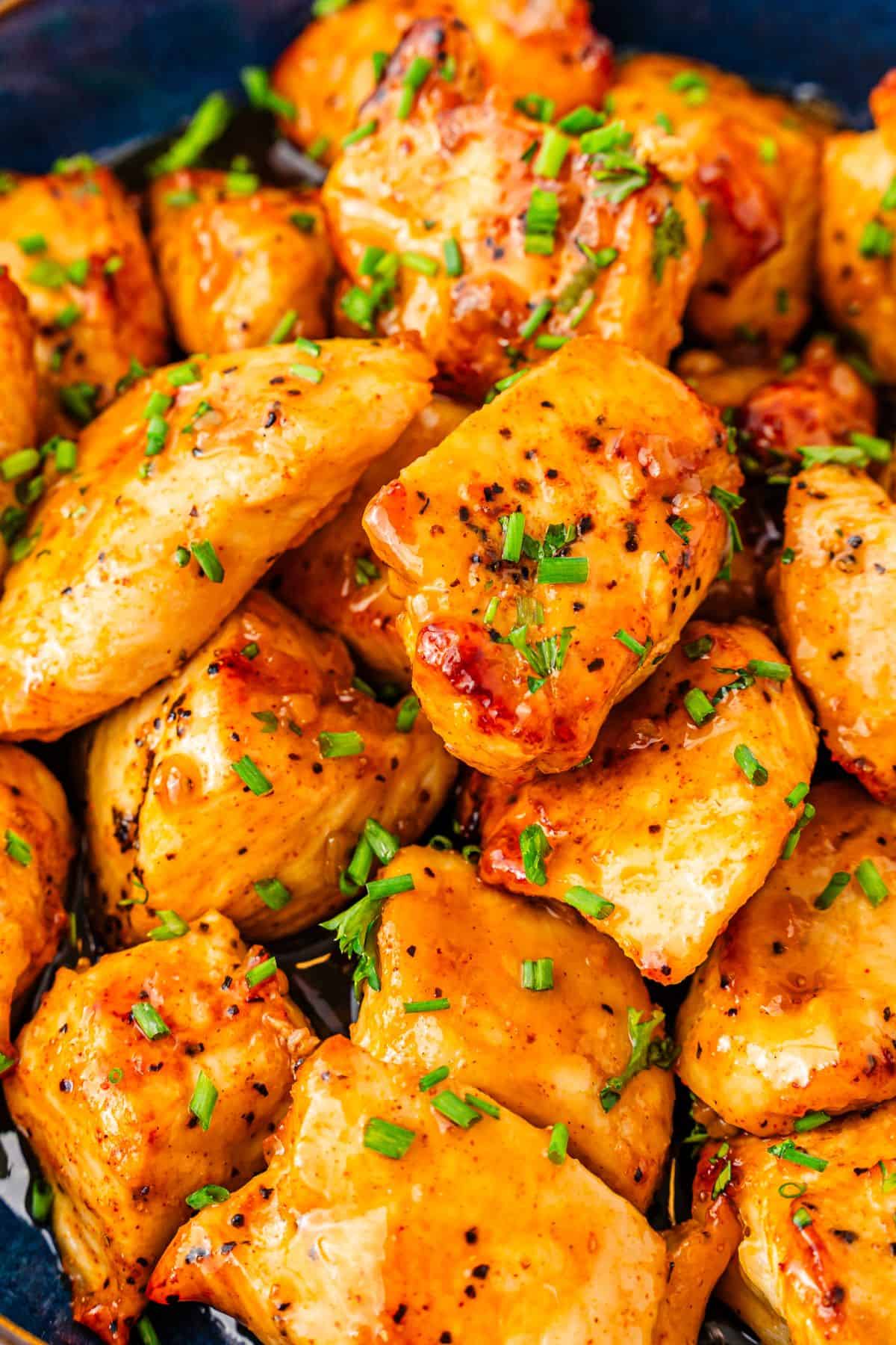 flavorful honey garlic chicken bites with caramelized edges in a bowl