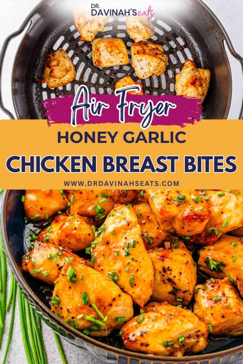 air fryer honey garlic chicken bites in a serving bowl