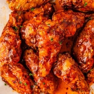 Air fryer hot honey wings with sticky sweet-heat sauce