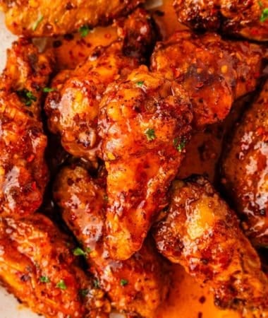 Air fryer hot honey wings with sticky sweet-heat sauce