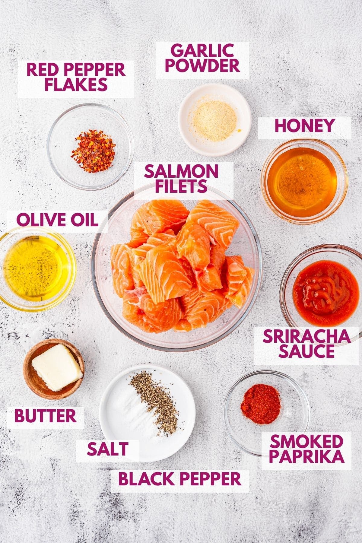 ingredients to make hot honey salmon bites