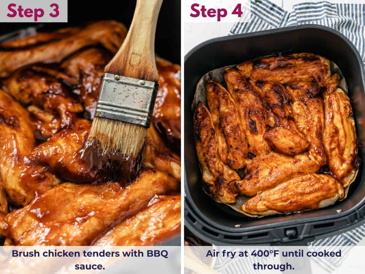 brush chicken tenders with bbq sauce and air fry until golden and cooked through.