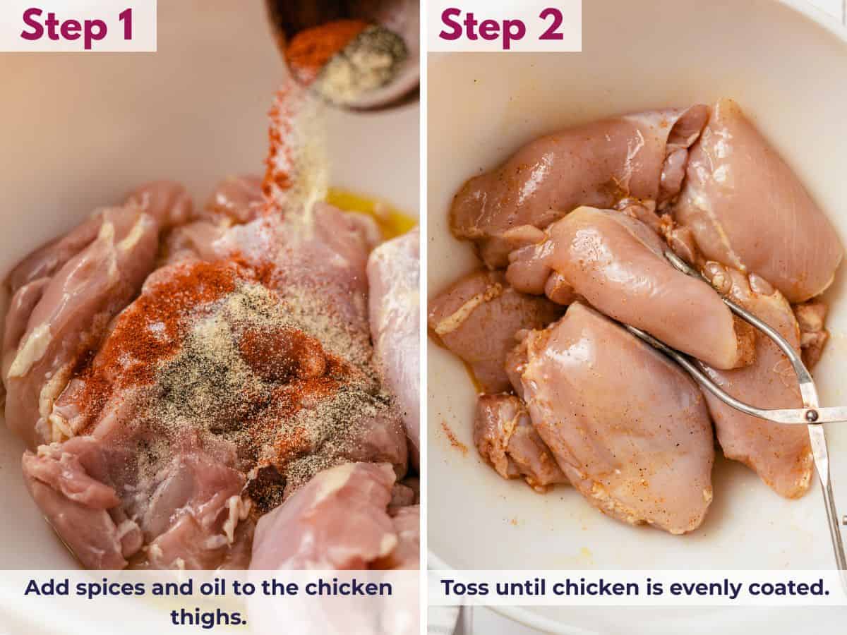 seasoned chicken thighs mixed with oil and spices