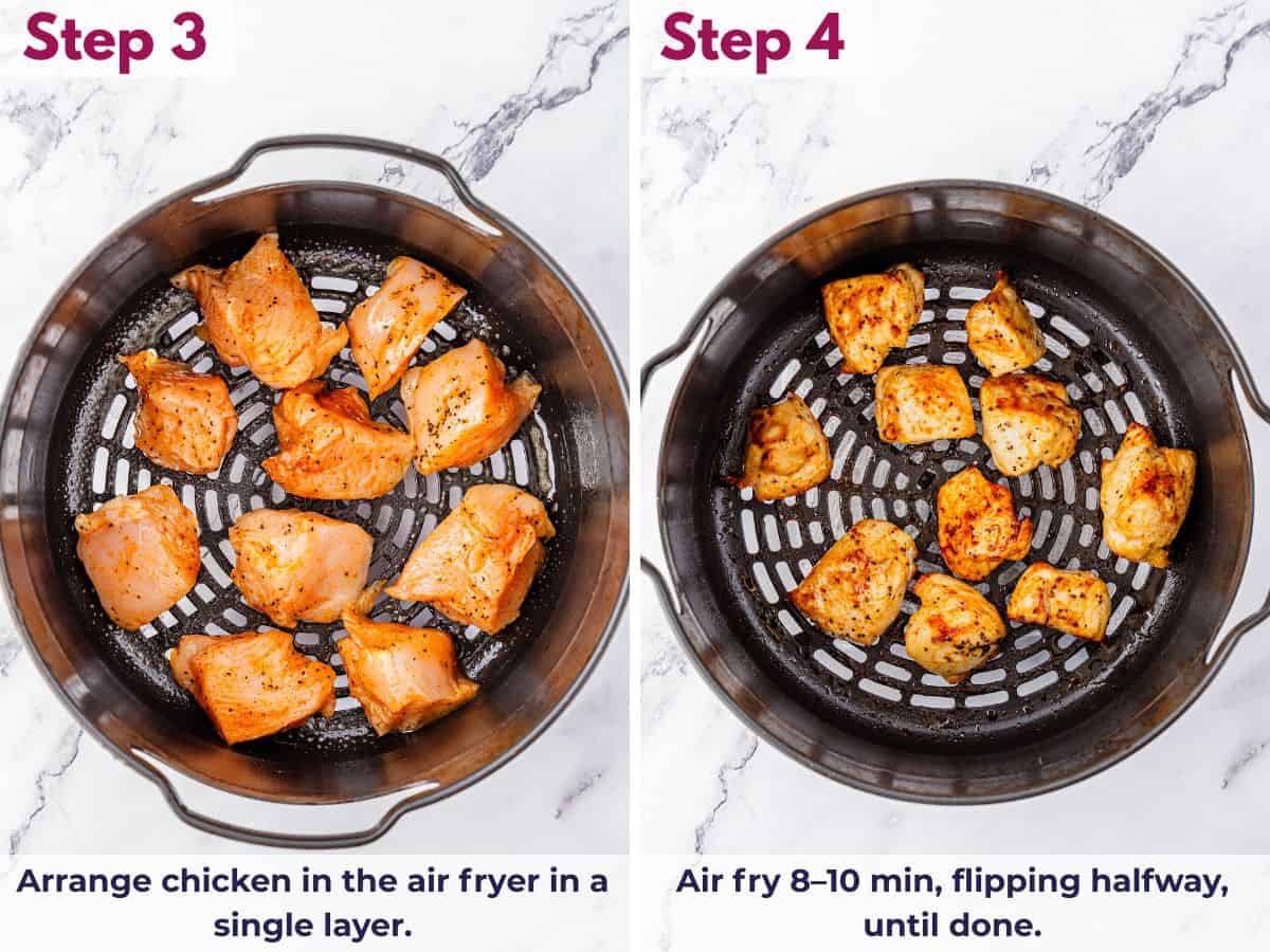 chicken bites in an air fryer basket