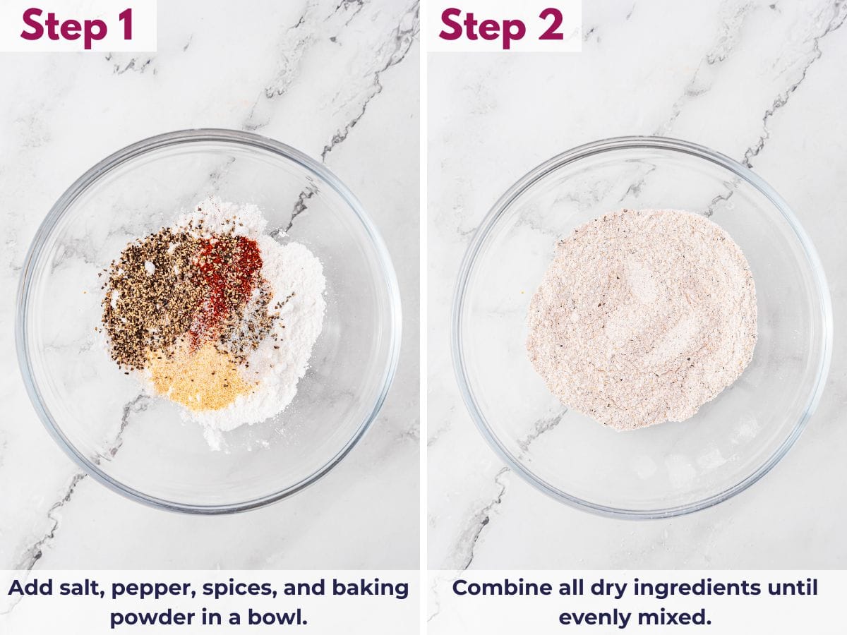Salt, spices, pepper, and baking powder being mixed together in a bowl for coating chicken wings