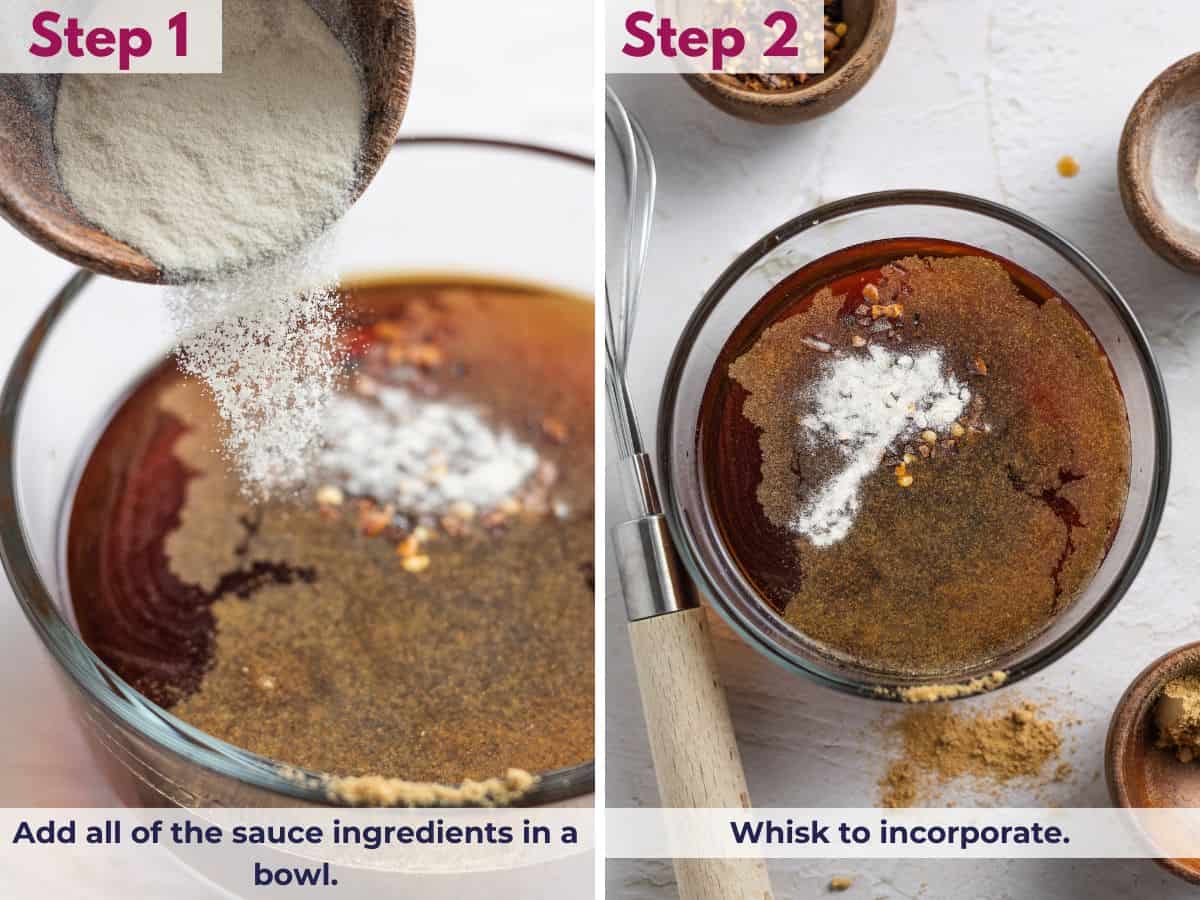 sauce ingredients in a bowl, ready to be whisked together