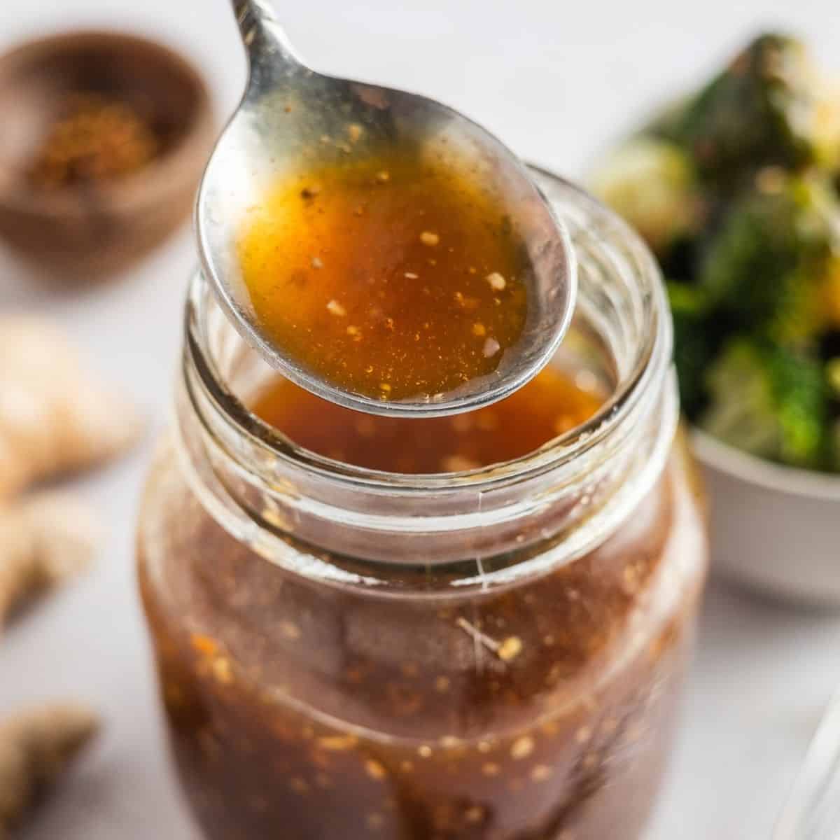 Homemade sugar-free teriyaki sauce in a glass jar