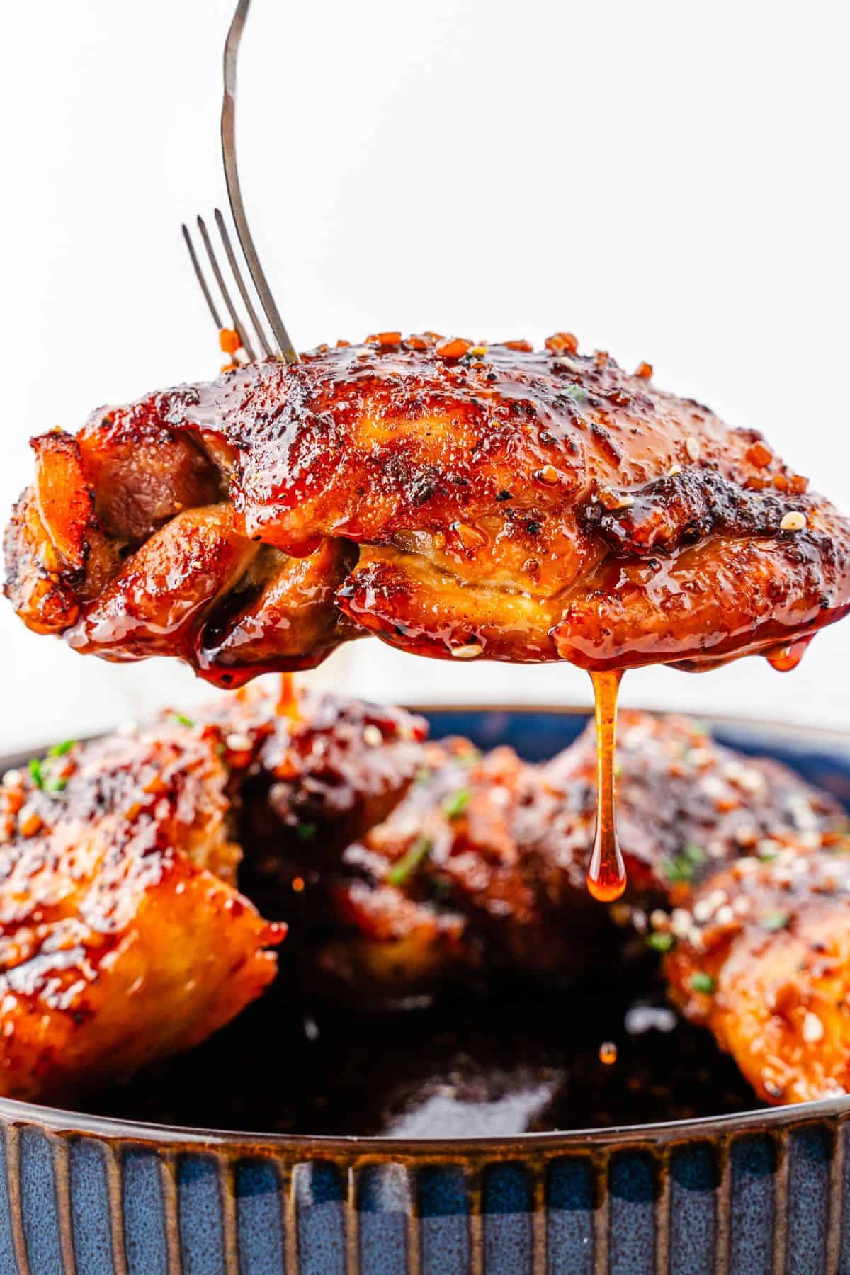Air fryer teriyaki chicken thighs with juicy centers and caramelized edges