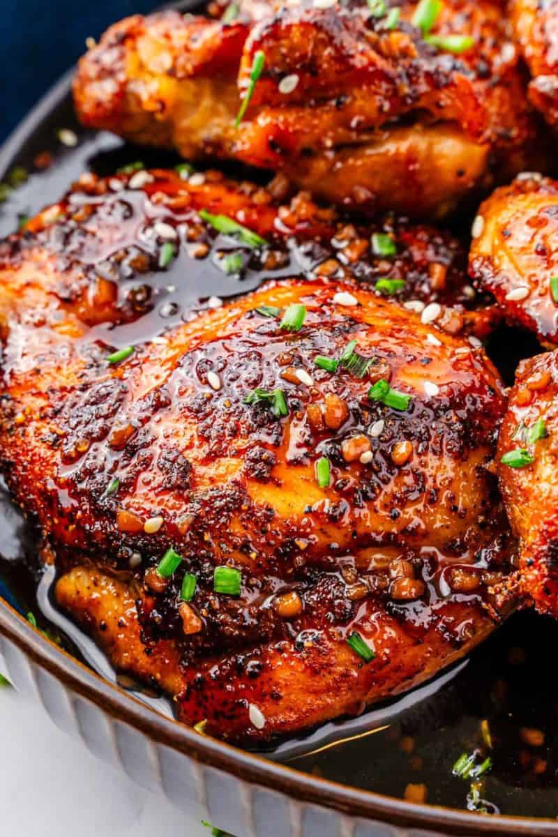 Teriyaki-glazed chicken thighs cooked to perfection in the air fryer