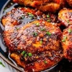 Air fryer teriyaki chicken thighs with crisp edges and juicy texture