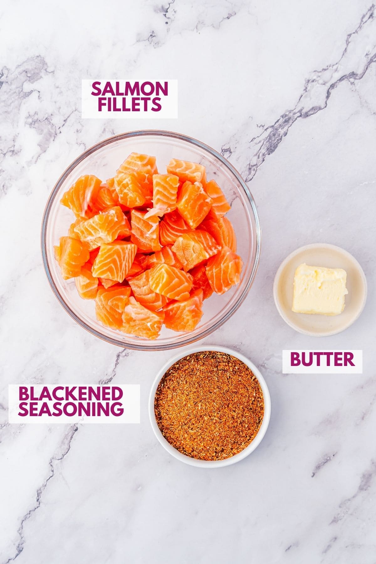 ingredients to make blackened salmon bites