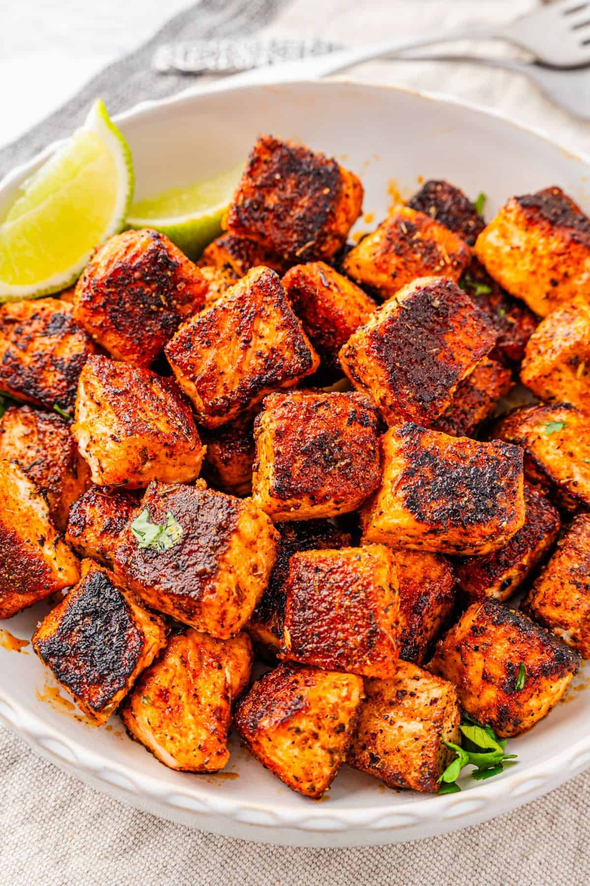 Flavor packed blackened salmon bites for bowls or tacos
