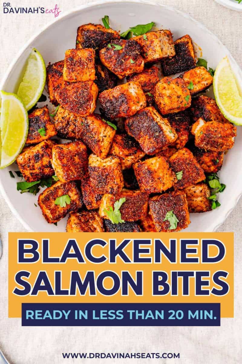 Crispy blackened salmon bites with smoky seasoning on a plate