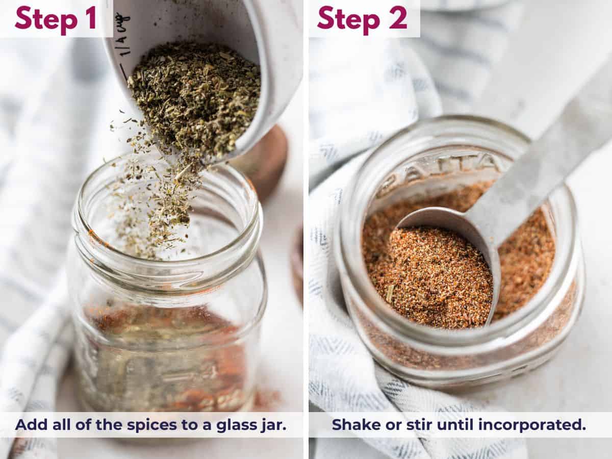 mixing all the spices in a jar to make blackened seasoning