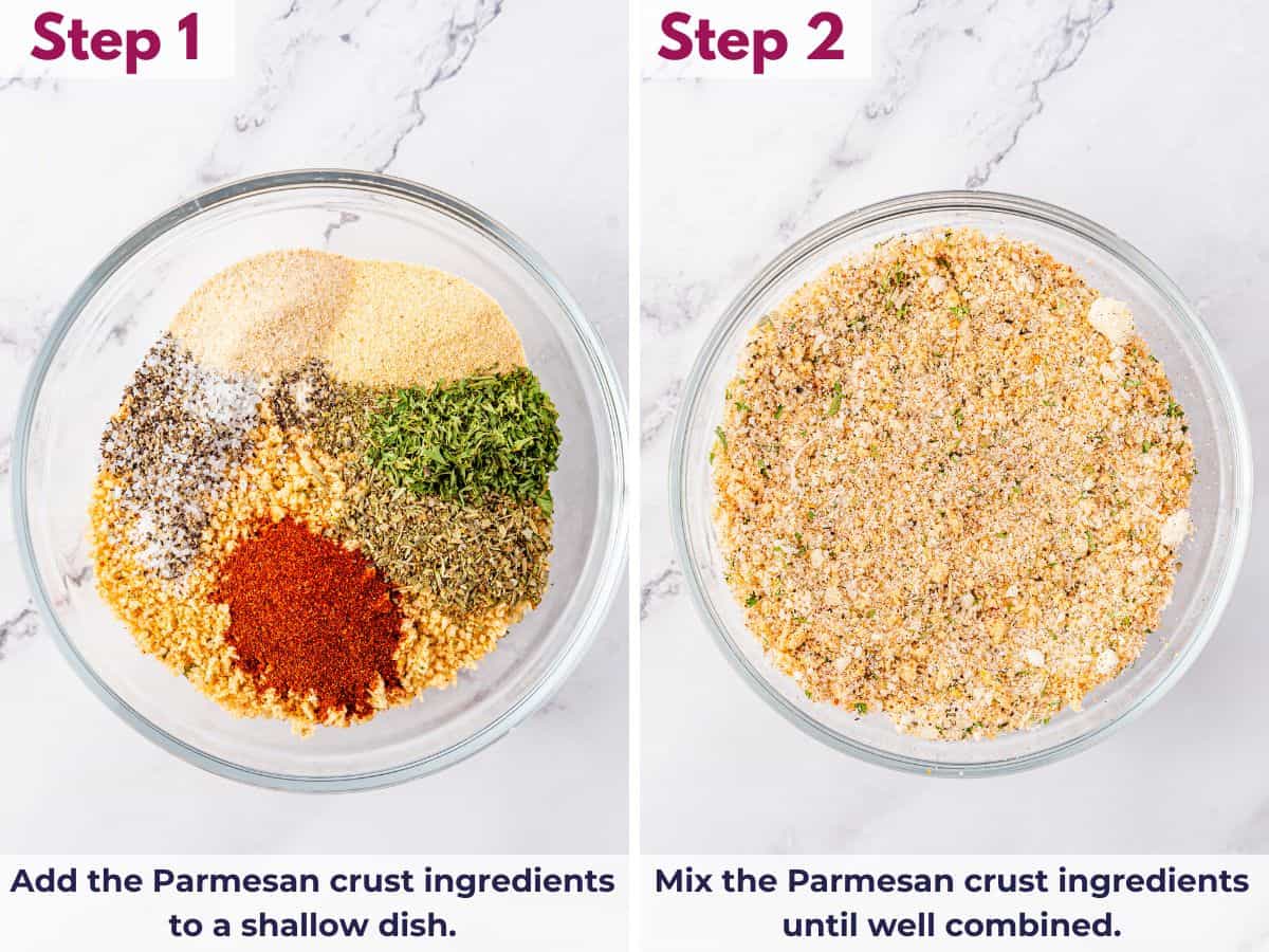 Parmesan crust ingredients mixed together in a shallow dish until combined