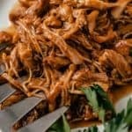 Tender, juicy pulled BBQ chicken in a plate