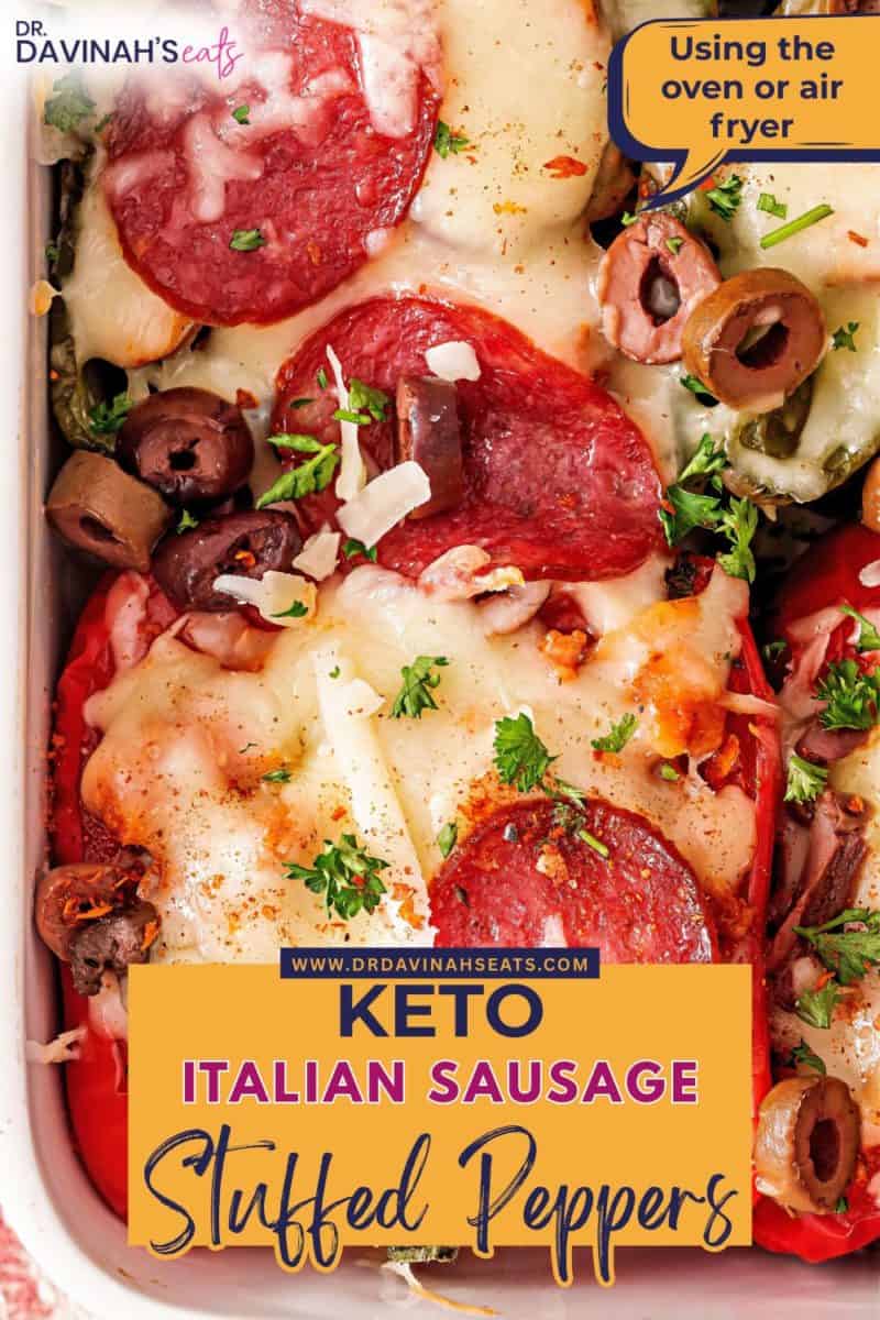 Pizza-style Italian sausage stuffed peppers fresh from the oven