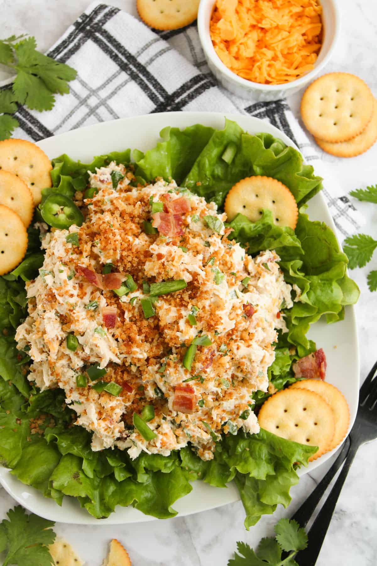 Chilled jalapeño popper chicken salad with crunchy panko and fresh cilantro garnish