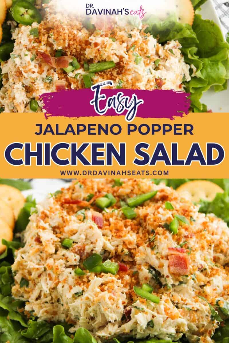 Creamy chicken salad mixed with jalapeños, bacon, cheddar, and garnished with cilantro