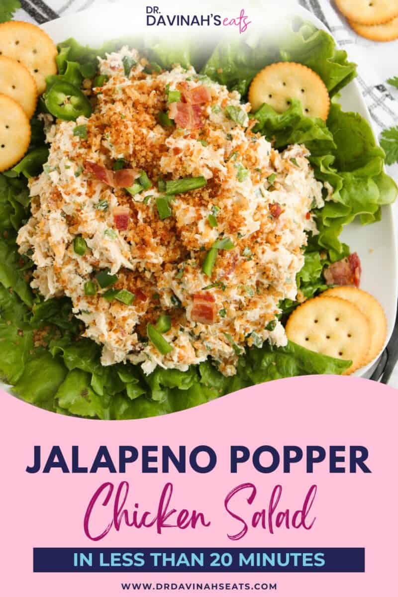Jalapeño popper chicken salad served in a white bowl with toasted panko on top