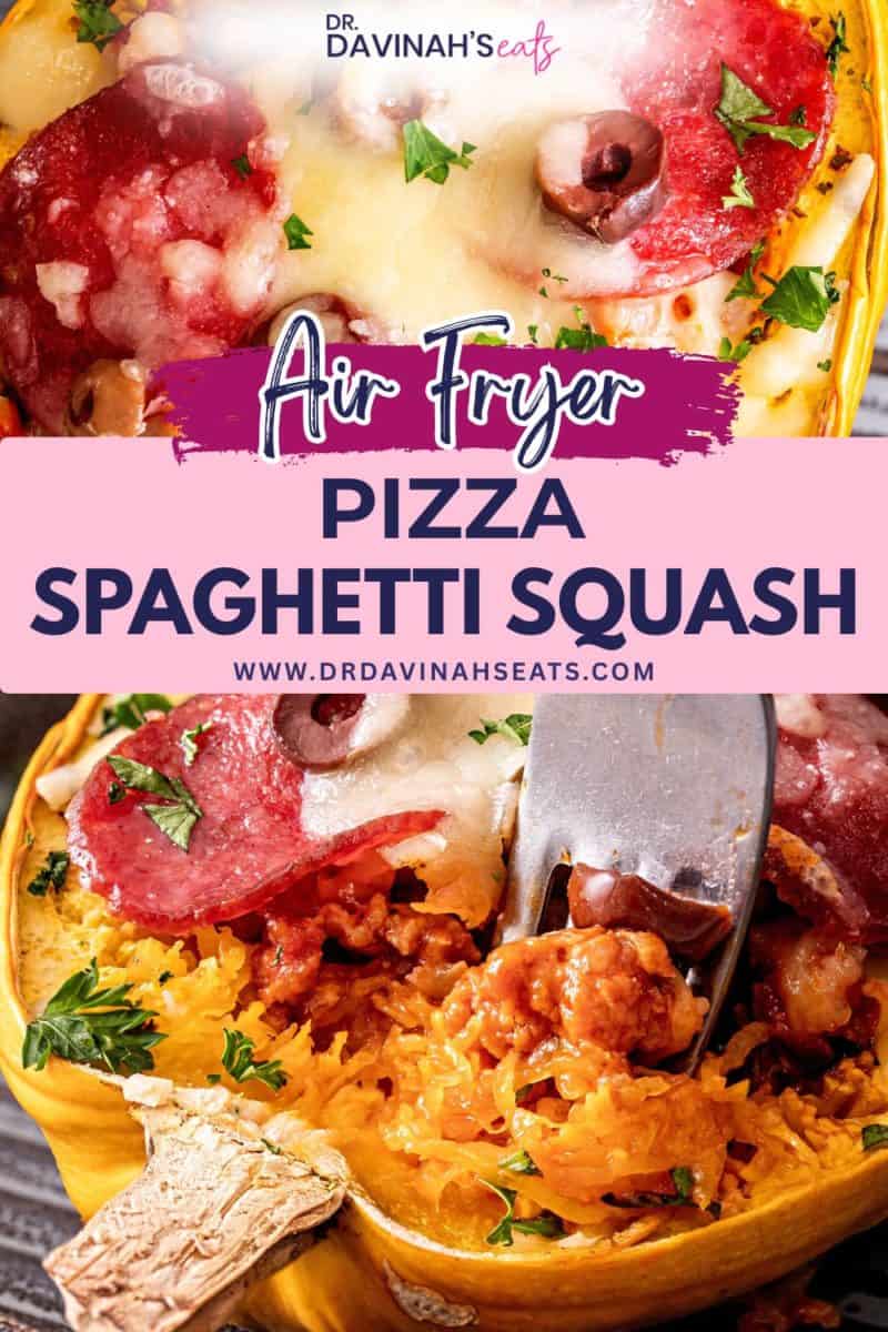 Italian-inspired stuffed spaghetti squash with sausage, pizza sauce, and golden cheese