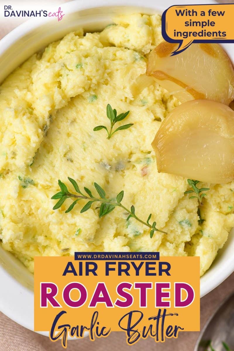 Rich roasted garlic butter whipped and ready to serve in a bowl