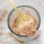 Glass jar filled with homemade fajita seasoning, ready to use for tacos, bowls, and fajitas
