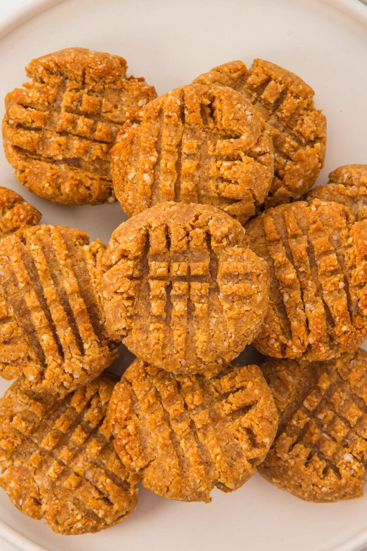 Soft baked peanut butter cookies made with almond flour