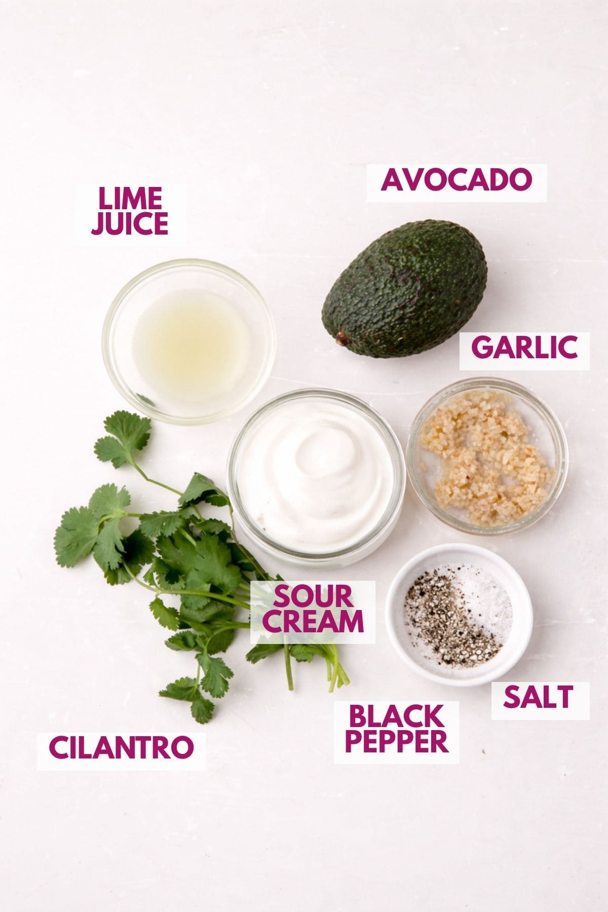 fresh ingredients to make avocado cream