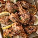 Oven-baked chicken drumsticks with crispy tips and tender, juicy meat inside