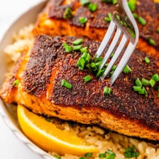 Easy blackened salmon dinner with rich, smoky seasoning