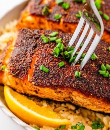 Easy blackened salmon dinner with rich, smoky seasoning