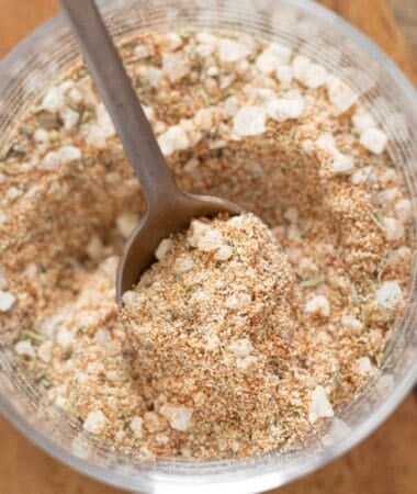 Homemade burger seasoning made with garlic, onion, smoked paprika, and black pepper.