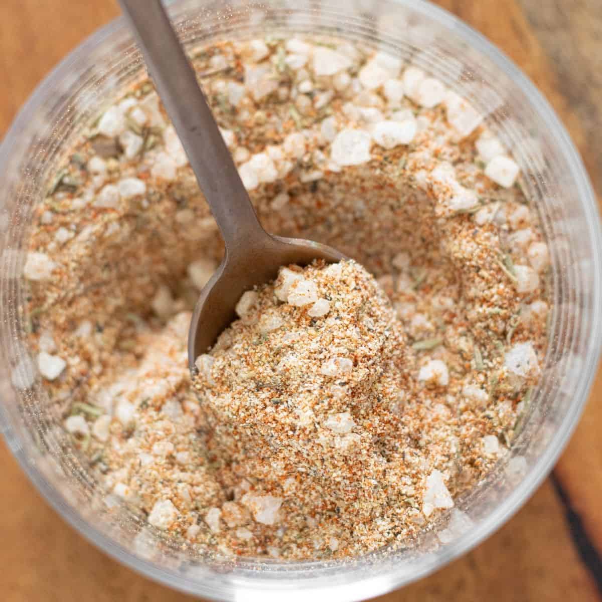 Homemade burger seasoning made with garlic, onion, smoked paprika, and black pepper.