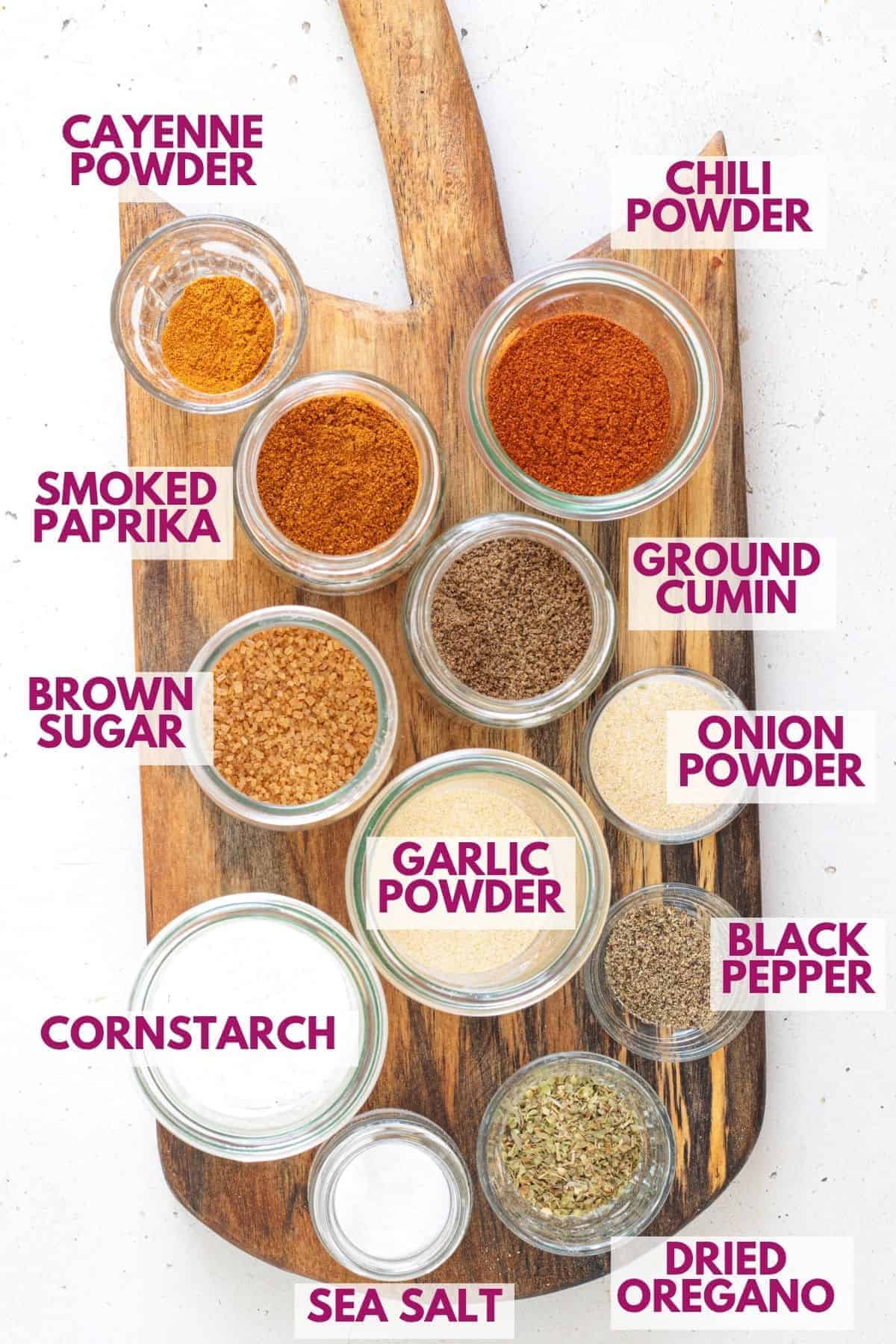 spices and ingredients to make chicken taco seasoning