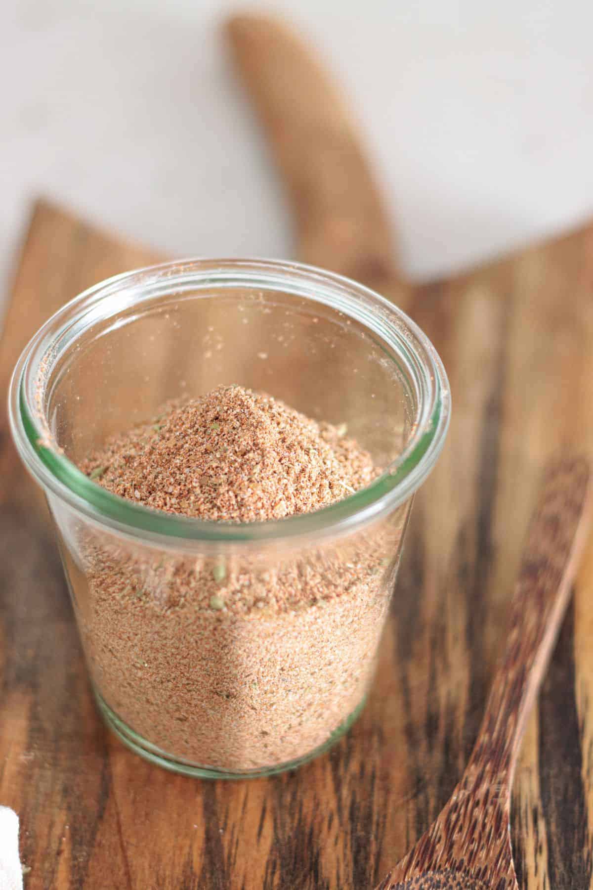 Homemade taco seasoning for chicken stored in an airtight container
