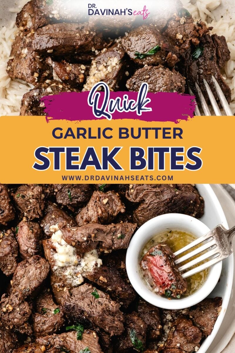 Savory steak bites tossed in melted garlic butter and herbs