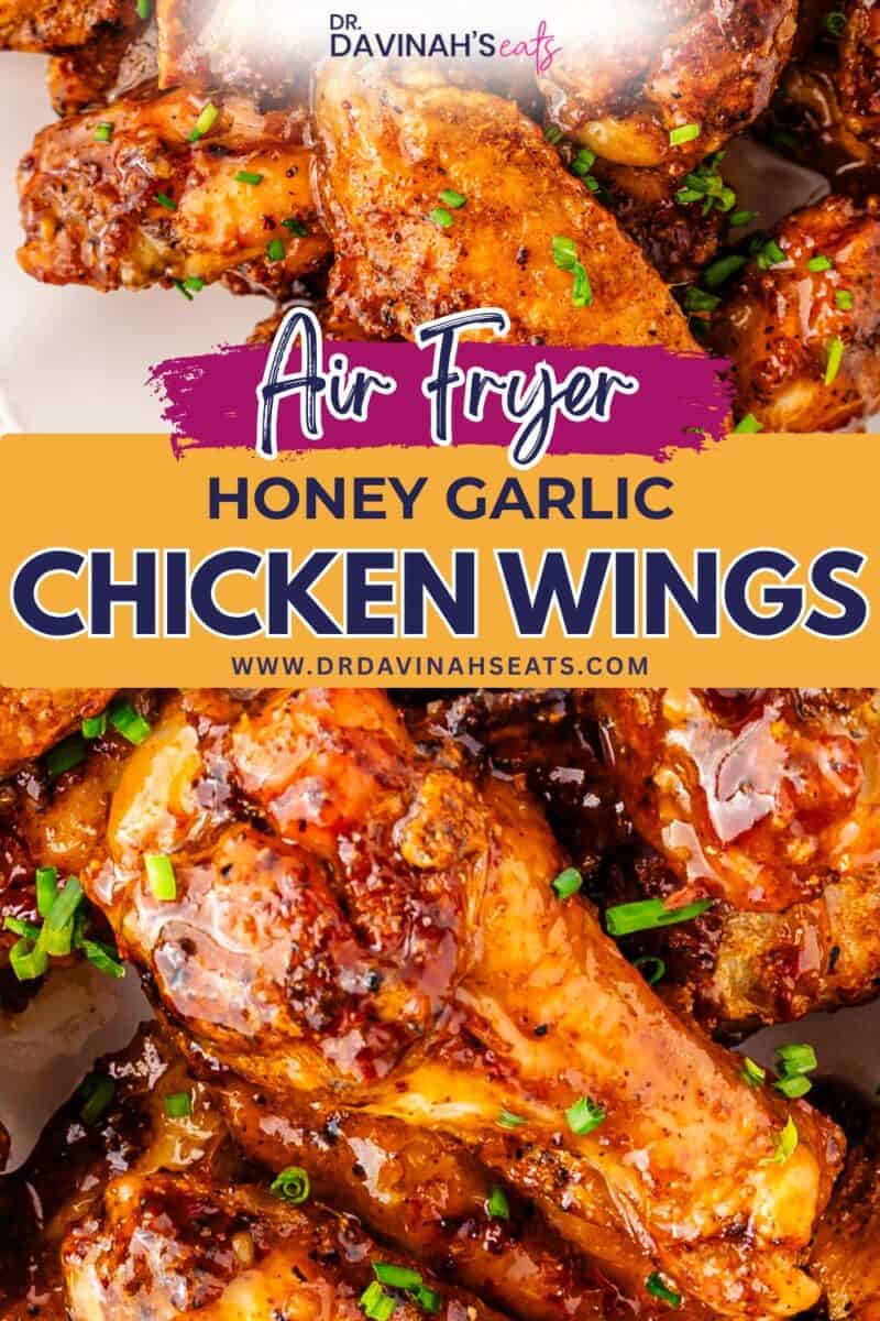 Homemade honey garlic chicken wings cooked in the air fryer until golden
