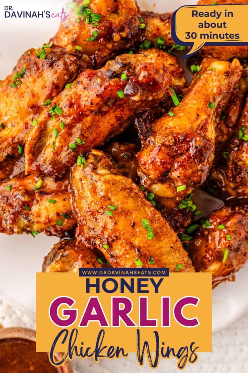 Air fried chicken wings brushed with sweet honey garlic sauce