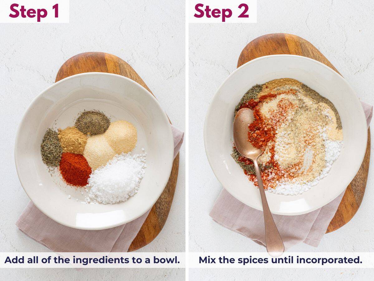 Stirring spices together in a dish to create a homemade burger seasoning blend