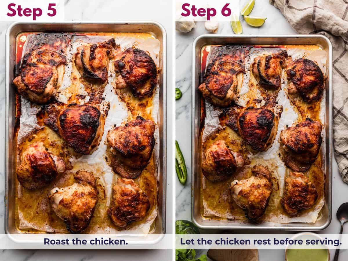 Peruvian Chicken on the sheet pan after it is cooked and resting