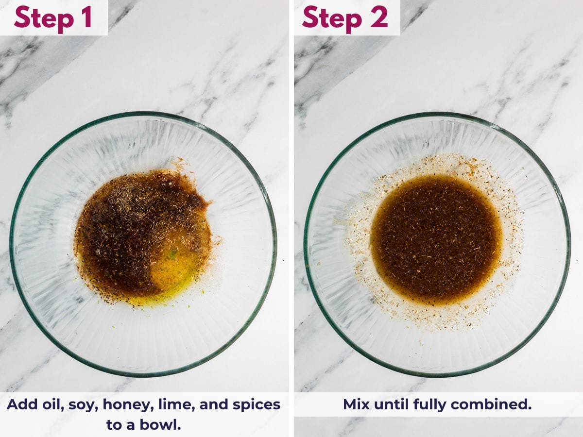 adding the Peruvian Chicken marinade to a bowl and mixing it until smooth