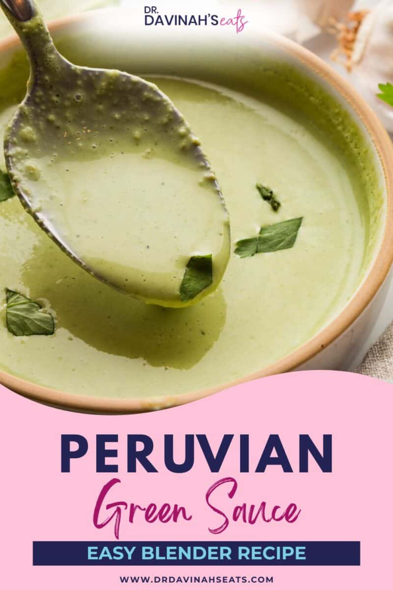 Fresh herb-packed Peruvian green sauce ready to serve with fries or chicken