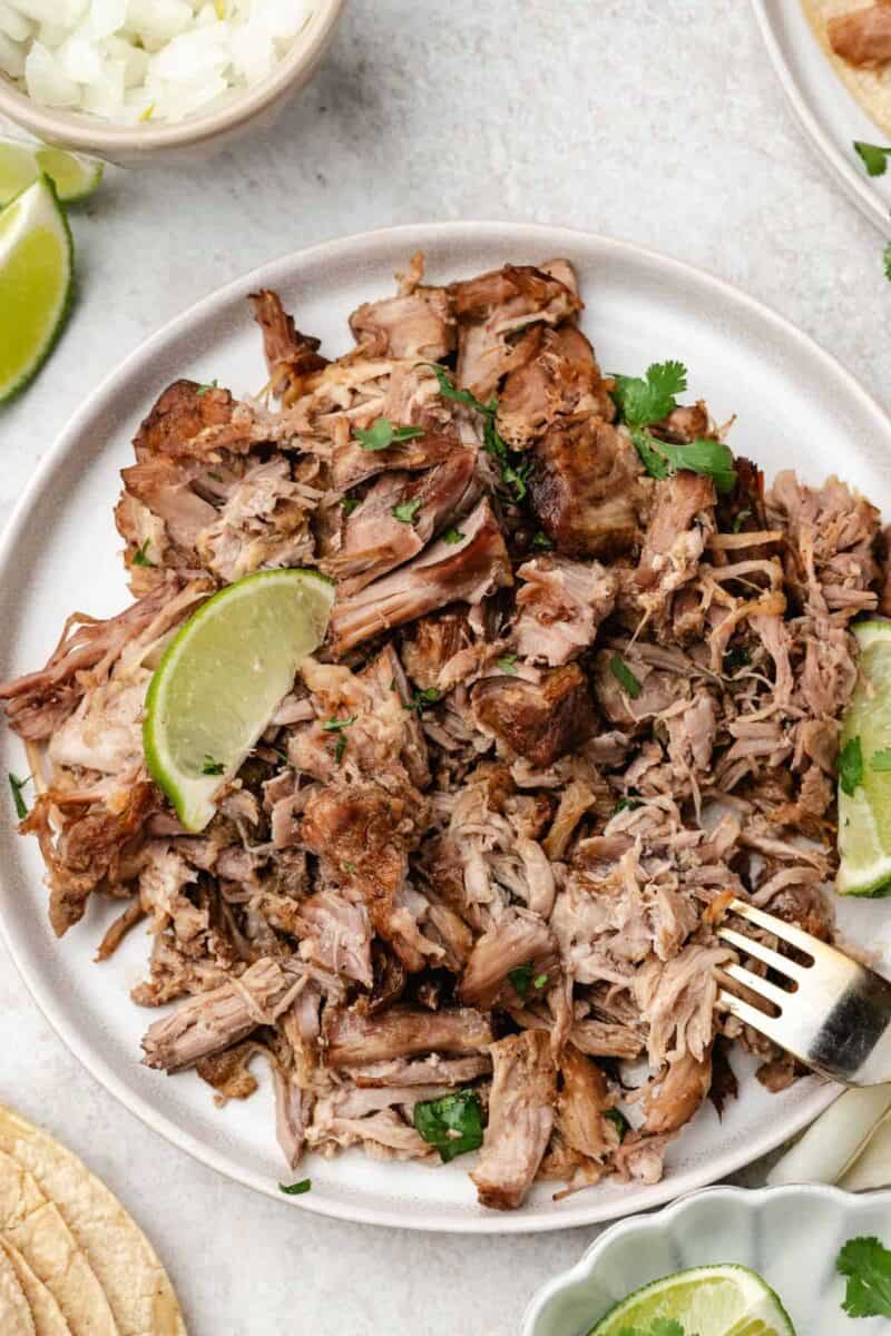 golden pork carnitas with juicy interior and slightly crunchy edges