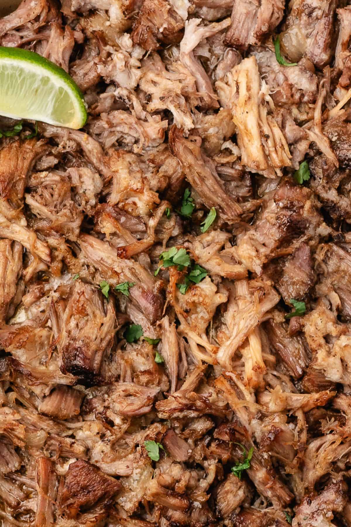 Flavorful pork carnitas with orange, lime, and pineapple flavors, ready to enjoy