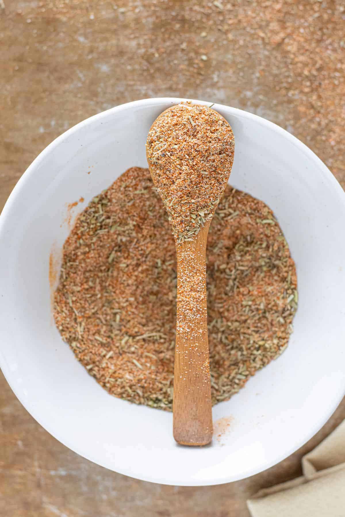 Homemade rotisserie chicken seasoning prepared with pantry spices