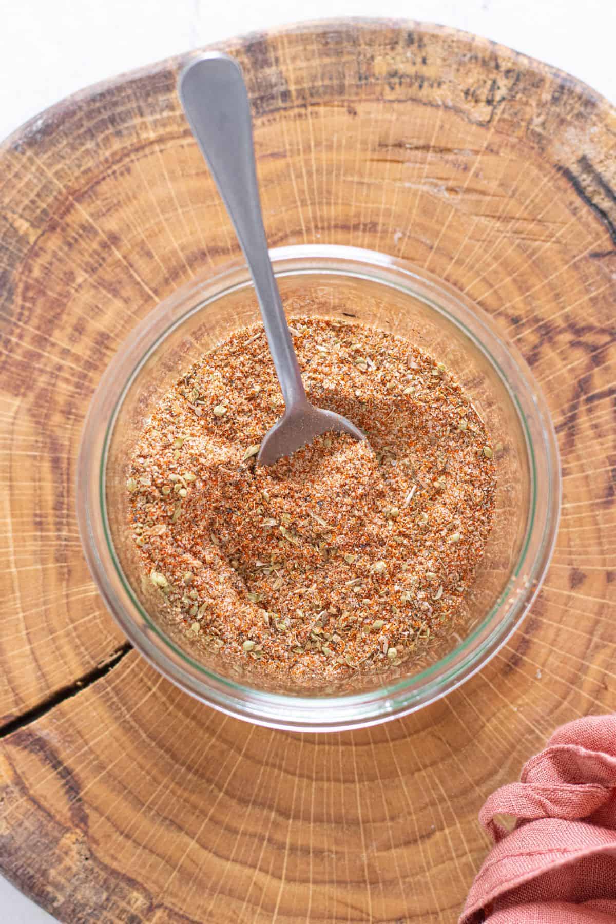 Homemade sazon seasoning prepared with cumin, oregano, and annatto
