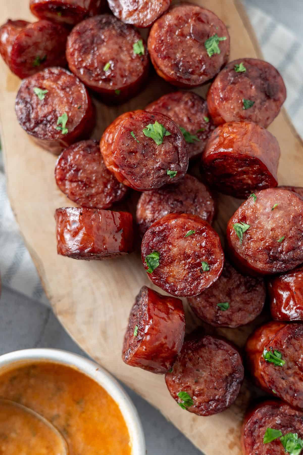Easy air fryer sausage with browned edges and juicy center
